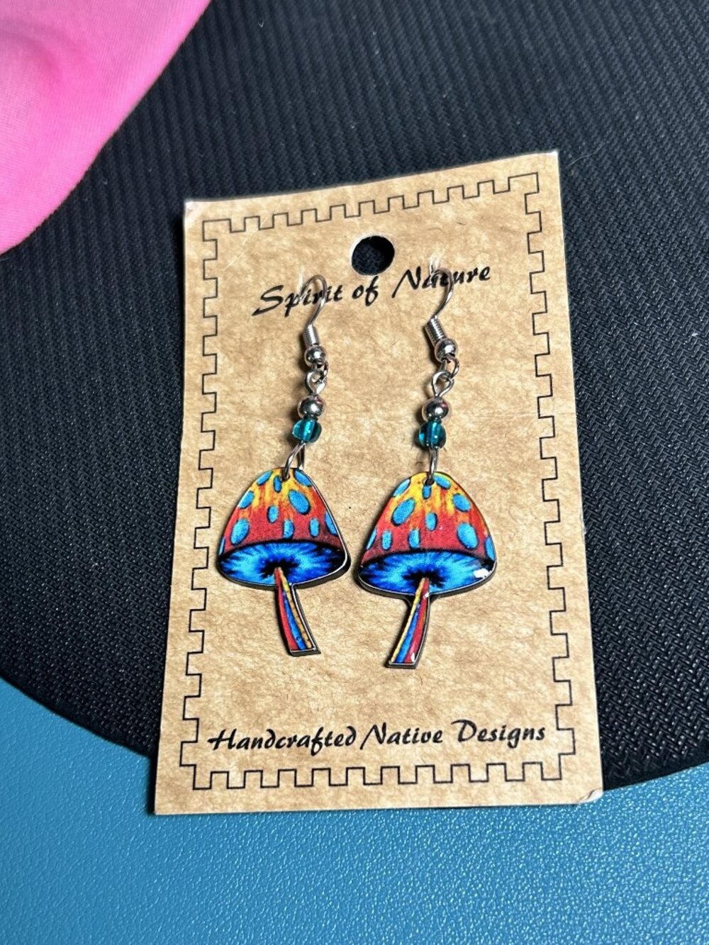 Spirit of Nature Handcrafted Trippy Mushroom Drop Earrings Vibrant New
